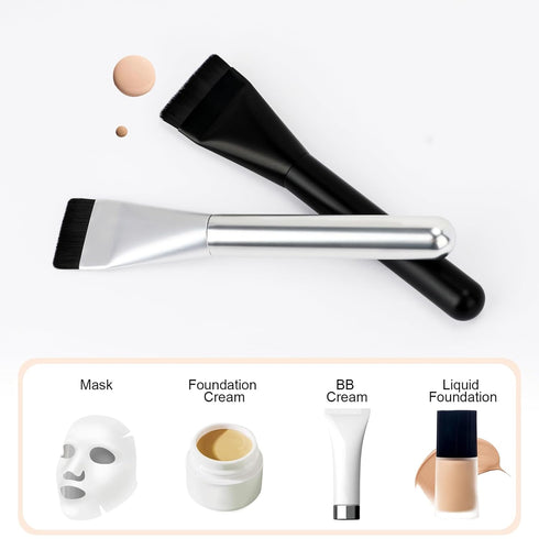 Ultrathin Foundation Brush for Liquid Makeup - Premium Flat Spatula Brush for Blending Cream (Silver)