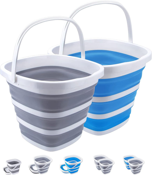 2 Pack Collapsible Buckets (10L, 2.6 Gallon) - Portable Mop Bucket for Outdoor, Garden, Camping, Fishing, Car Wash,