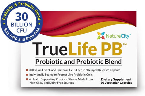 True-Life-PB Shelf Stable Blend Prebiotics and Probiotics for Women and Men, 30 Veggie Capsules