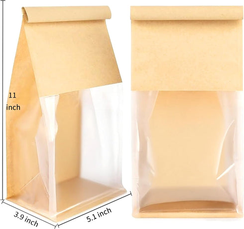 TOSPARTY 50 5.1 3.9 11 Inch Packaging PCS Bread Bags, x x Brown Kraft Paper Cookie Bags with Tin Tie Tab Lock