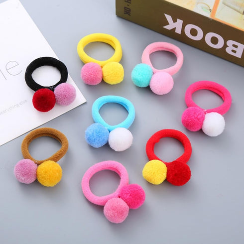 LOVEF 6 Pcs Furball Pompom Ball Elastic Hair Bands - Ponytail Holders, Girls Hair Accessories Gift