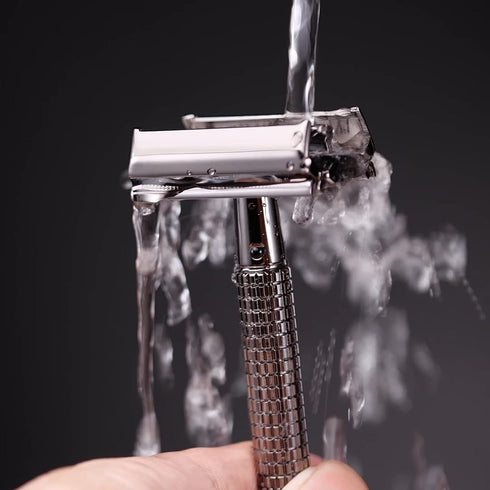 WEISHI Butterfly Open Double Edge Safety Razor for Men - Nostalgic Long Handle with 5 Stainless Blades