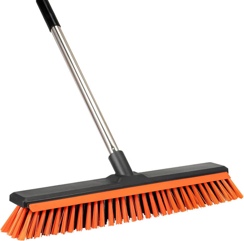 Keleekelin 18" Push Broom Outdoor with Rubber Squeegee,Heavy Duty Broom Brush with Handle,Stiff