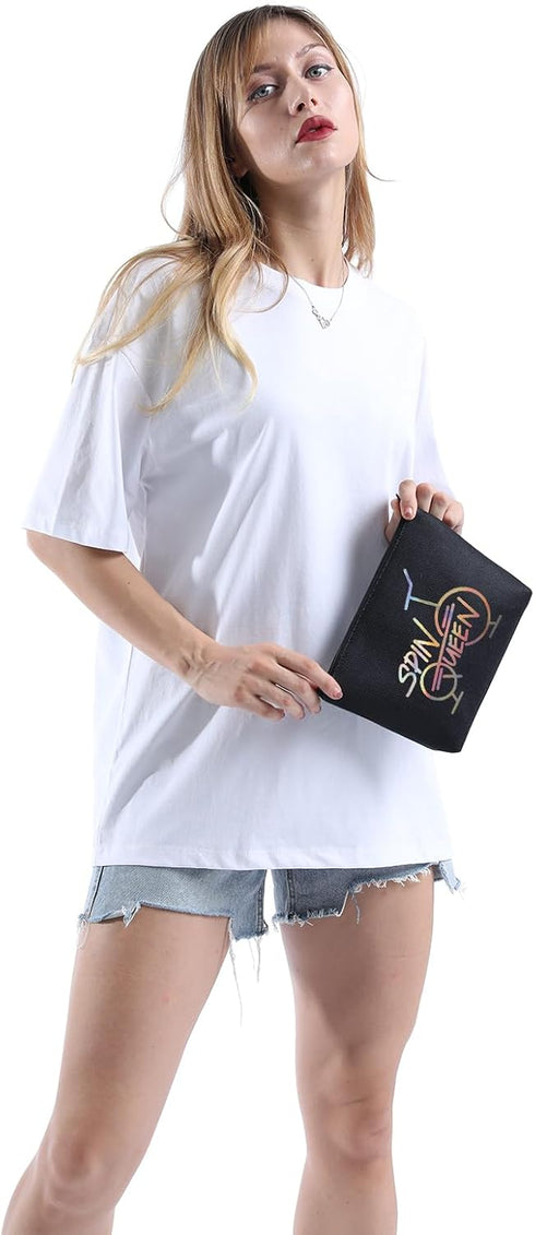 POFULL Cycling Bike Indoor Spin Class Gift, Spin Queen Cosmetic Bags for Indoor Cycling Spinning Bike