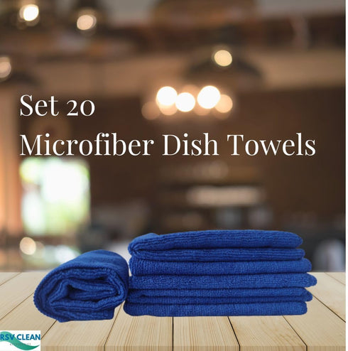RSV Clean Microfiber Dish Towels 12" x 12" Inch, Blue, 20 Pack Premium Towels for Cleaning Glass, Kitchens, and