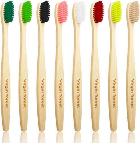 Virgin Forest Bamboo Toothbrush, Biodegradable Eco-Friendly Natural Wooden Toothbrushes, Vegan Organic Bamboo Charcoal,