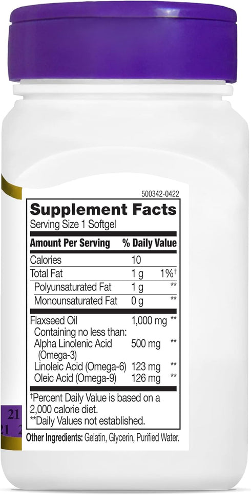 21st Century Flaxseed Oil 1000 mg Softgels, 60 Count for Daily Health
