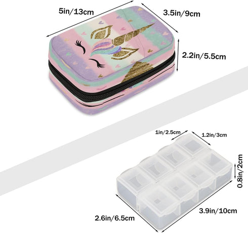 Skerhhux 7 Cute Purple Unicorn Pill Case Travel Pill Organizer Weekly Day Portable with Zipper Medicine Box Pill Case