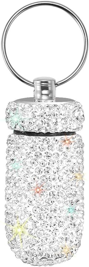 Portable Pill Case, Waterproof Pill Holder with Keychain, Bling Pill Box for Outdoor Travel