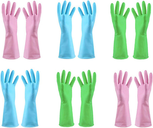 URSMART Dishwashing Household Gloves, 6 Pairs Rubber Latex Waterproof for Kitchen Dish Washing Laundry Cleaning (Color