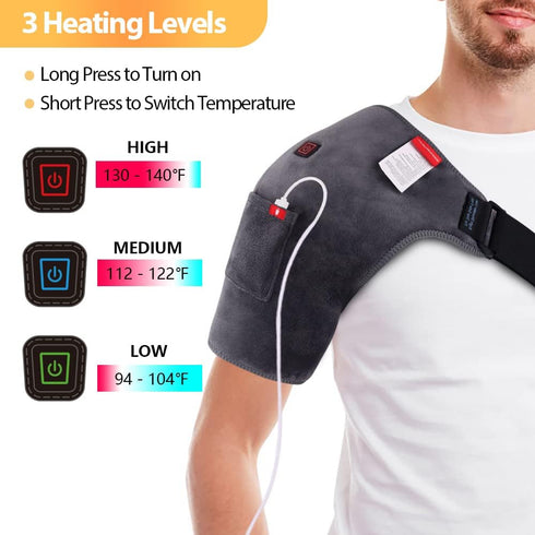 Heated USB Shoulder Wrap Pad for Rotator Cuff Pain Relief, 3 Heating Settings, Portable for Travel