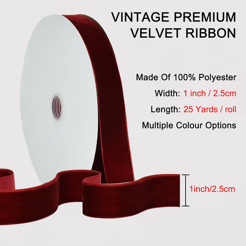 TONIFUL Burgundy Velvet Ribbon 1 Inch x 25yds, Vintage Velvet Ribbons, for Christmas Wreath Decoration Handmade Craft Ornaments Gift Wrapping & Bow Making, Valentine's Day Bouquet Packaging by TONIFUL