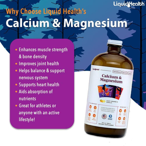 LIQUIDHEALTH Calcium and Magnesium Liquid Supplement, 32 Fl Oz, Joint and Bones Tissue Support, Natural Non-GMO