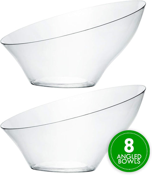 PLASTICPRO Disposable Angled Plastic Bowls, Medium Round Serving Bowl, Clear Pack of 4 for Parties