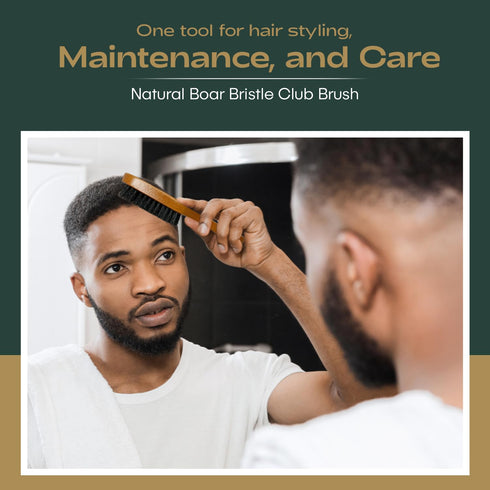 Titan Club Wave Brush for Men - Durable Wooden Handle, 100% Natural Boar Bristles, Soft for All Hair Types & Textures