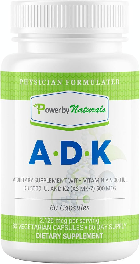 Power By Naturals ADK Vitamin Supplement - 60 Capsules for Bone, Heart & Immune Health