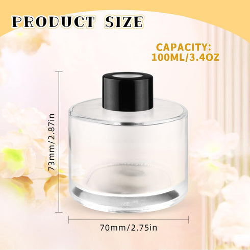 Mirrline 6 100ml/3.4oz Pcs Glass Diffuser Clear Refillable Round Glass Diffuser with Black Lids for Aromatherapy