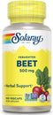 SOLARAY Fermented Beet Root Extract from Organic Beets - Vegan Beet Root Capsules for Energy, Endurance, Heart Health