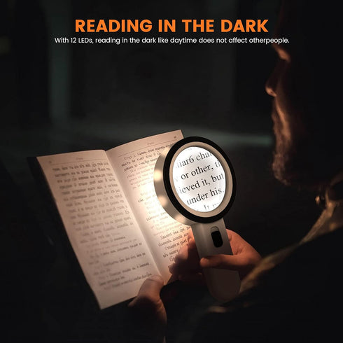 AIXPI Magnifying Glass with Light, 30X Handheld Magnifier with 12 LED for Reading Inspection
