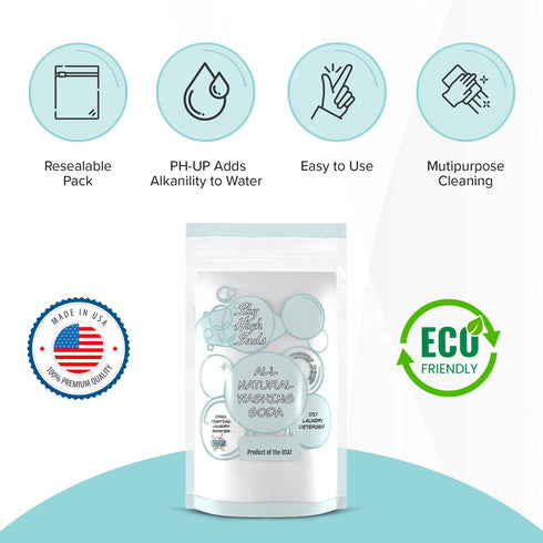 SKY HIGH SUDS 2 packaging Pounds All-Natural Washing Soda (Soda Ash), Product of the USA. Recyclable and Reusable Bag