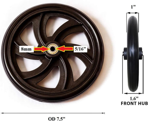 Walker Rollator Replacement 7.5" Wheels, Black (1pcs) (FRONT 1)
