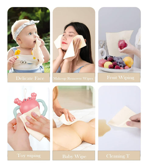 LEKOCH 300 Sheets Disposable Bamboo Dry Wipes, Ultra Soft Facial Tissue for Sensitive Skin, Baby Care (6 Packs)