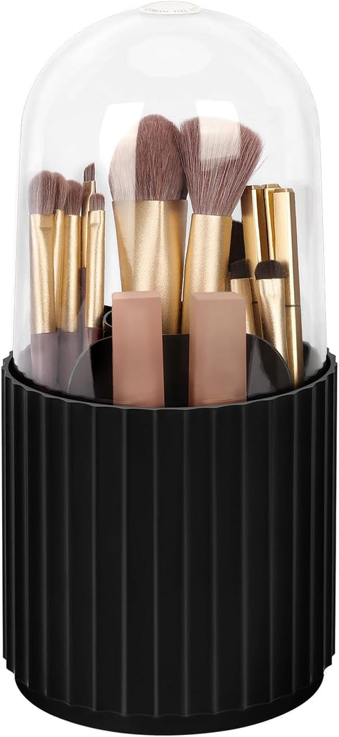 JessLab Makeup Brush Holder Organizer with Lid, 360 Degree Rotatable Spinning Cosmetics Storage Box for Bathroom