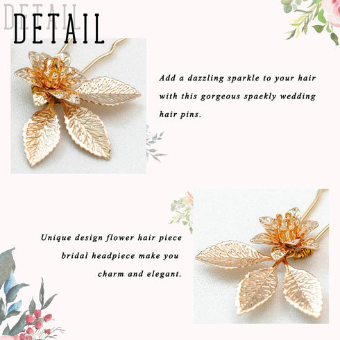 Unicra Wedding Hair Pins Flower Hair Set, Decorative Bridal Accessories for Women Pack of 3
