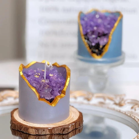 RUOOU Set Crystal Mineral Aromatherapy Candle Jelly Wax Ornament Gift with Essential Oils (Sweet Peach/Enchanted