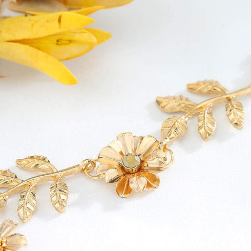 Yalice Gold Leaf Flower Head Chain Hair Headband, Elegant Wedding Hair Accessories for Women (Gold-2)