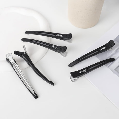 Sndyi Hair Sectioning Clips, Professional Non-Slip Duckbill and Roller Clips for Styling, 12 Packs (Black)