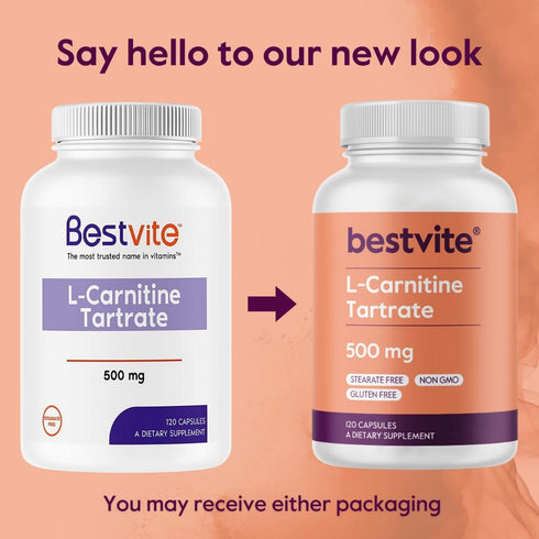 BESTVITE L-Carnitine Tartrate 500mg per Capsule, 120 Capsules, Non-GMO, Gluten Free