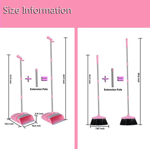 Pink Broom and Dustpan Set Combo for Home Office Kitchen, Broom with Dustpan (Pink)