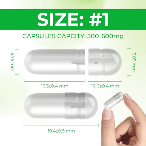 Empty Capsules Size 1 - Vegan Capsules Empty - Pill Capsules Empty (100 Count) with 2 Micro Lab Spoons for Capsule Filling Kit - Veggie Capsules Empty for DIY Your Own Supplements