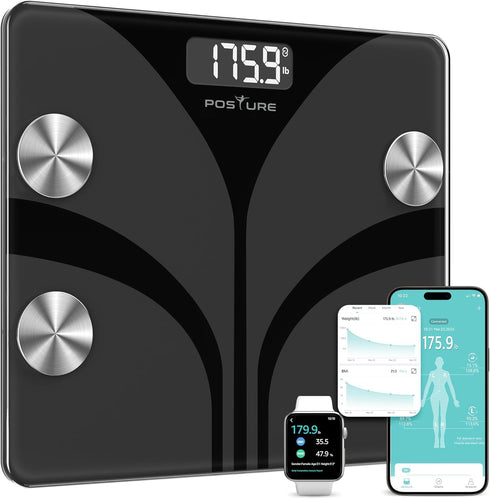 Posture Scale for Body Weight, Digital Bathroom Smart Scale, 13 Body Composition Analyzer Sync Weight Scale, Black