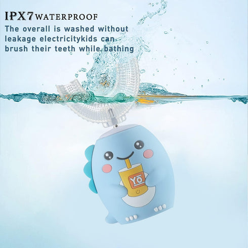 Kids Electric Toothbrushes | U Shaped Ultrasonic Toothbrush | Rechargeable with Smart Timer | IPX7 Waterproof (Blue)