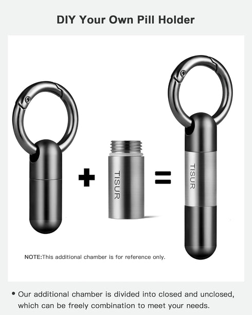 TISUR Tiny Keychain Pill Holder, Waterproof Titanium Pill Case for Travel Purse Pocket, Mini Organizer Black