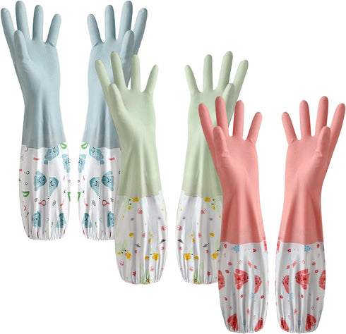 3pcs Dishwashing Cleaning Gloves, Waterproof Reusable Kitchen Long Gloves for Laundry, Cleaning, Working, Gardening