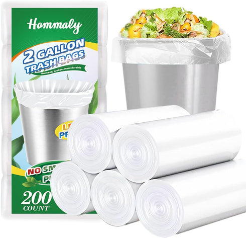 Hommaly 2 Gallon Small Clear Trash Bags, 200 pcs Strong 1.8 Gallon Garbage Bags for Bathroom, Office Waste Basket Liner