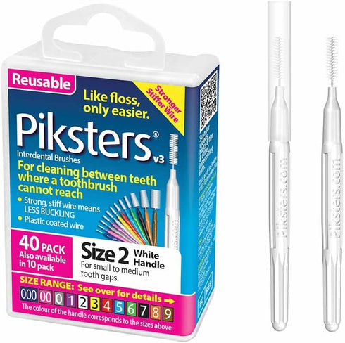 Piksters Interdental Brushes, Size 2, 40 pk, Gum Soft Bristles for Small & Medium Gaps, Safe for Braces