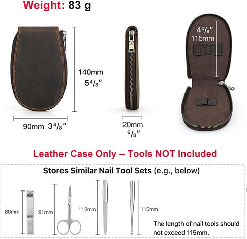 Set CONTACTS Full Grain Leather Empty Manicure Case Travel Nail Clipper Pouch for Men Personal Care Tools Pouch By
