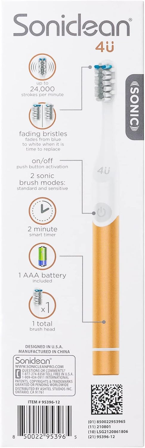 Soniclean 4U Sonic Electric Toothbrush for Adults, Bronze, Battery Powered, Unisex
