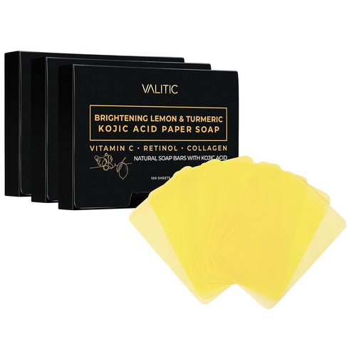 VALITIC Brightening Lemon Turmeric Kojic Acid Paper Soap - Vitamin C, Retinol, Collagen, Original Japanese Complex, 3
