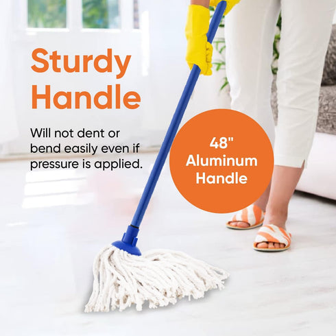 Superio String Mop, Cotton Mop for Hardwood Floor Cleaning, Self Wringing Mop for Home, Kitchen, Blue Heavy Duty