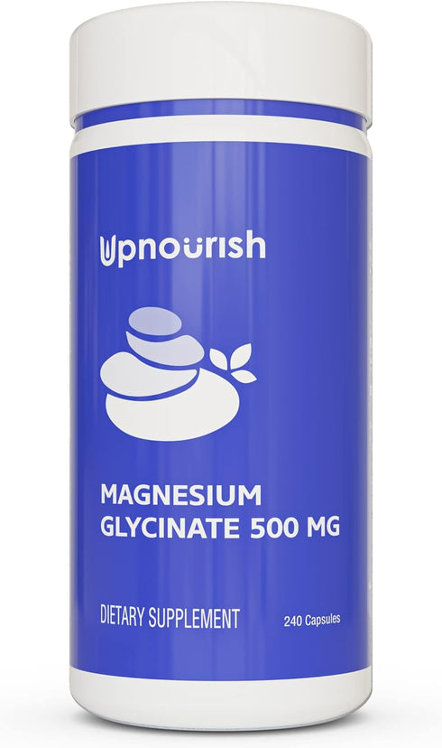 UpNourish Magnesium Glycinate Chelate 500mg Capsules, Pure Magnesium Supplement for Sleep & Calm Support