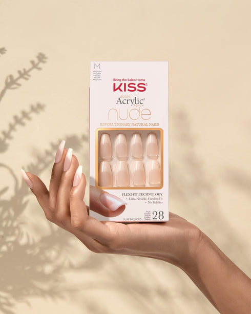 KISS Salon Acrylic French Manicure Set ‘Leilani’, Medium Length, Nude Square Press-On Nails