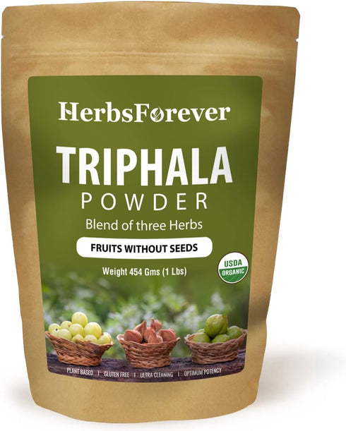 Triphala Churna Powder – Organic Ayurvedic Detoxification and Rejuvenation Formula – Non-GMO, Vegan – 454 GMS