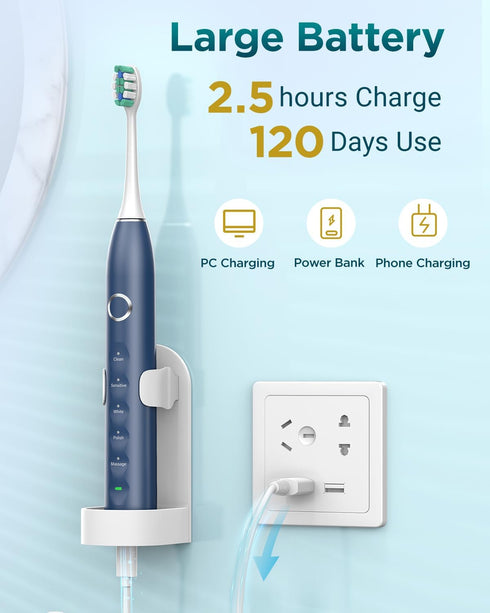 Electric Toothbrush Set with 8 Brush Heads, IPX7, Rechargeable Sonic Toothbrush for Adults, Travel Case, 5 Modes, Timer
