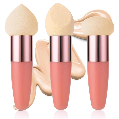 Sibba Makeup Sponge, 3 PCS Beauty Blender for Foundation, Concealer Blending, Mini Angled Brush Applicator (Rose Red)