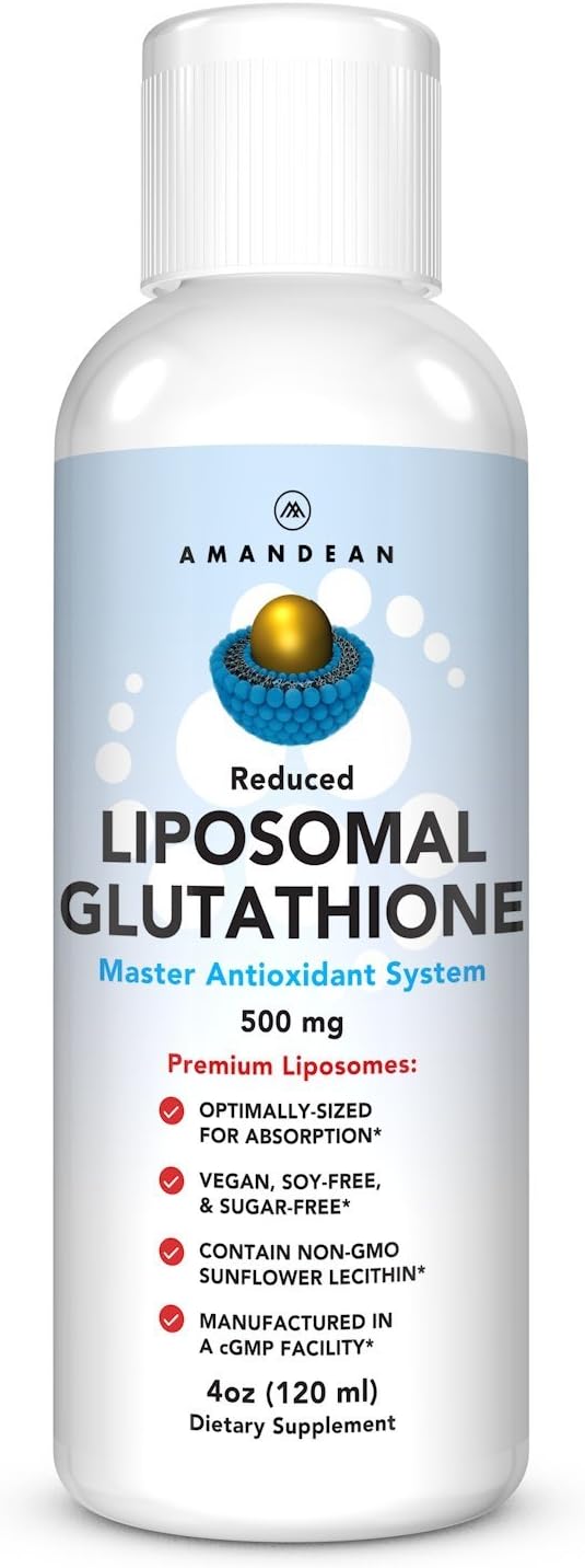 AMANDEAN Liposomal Glutathione Supplement, Liquid Reduced Setria 500mg, Immune Support